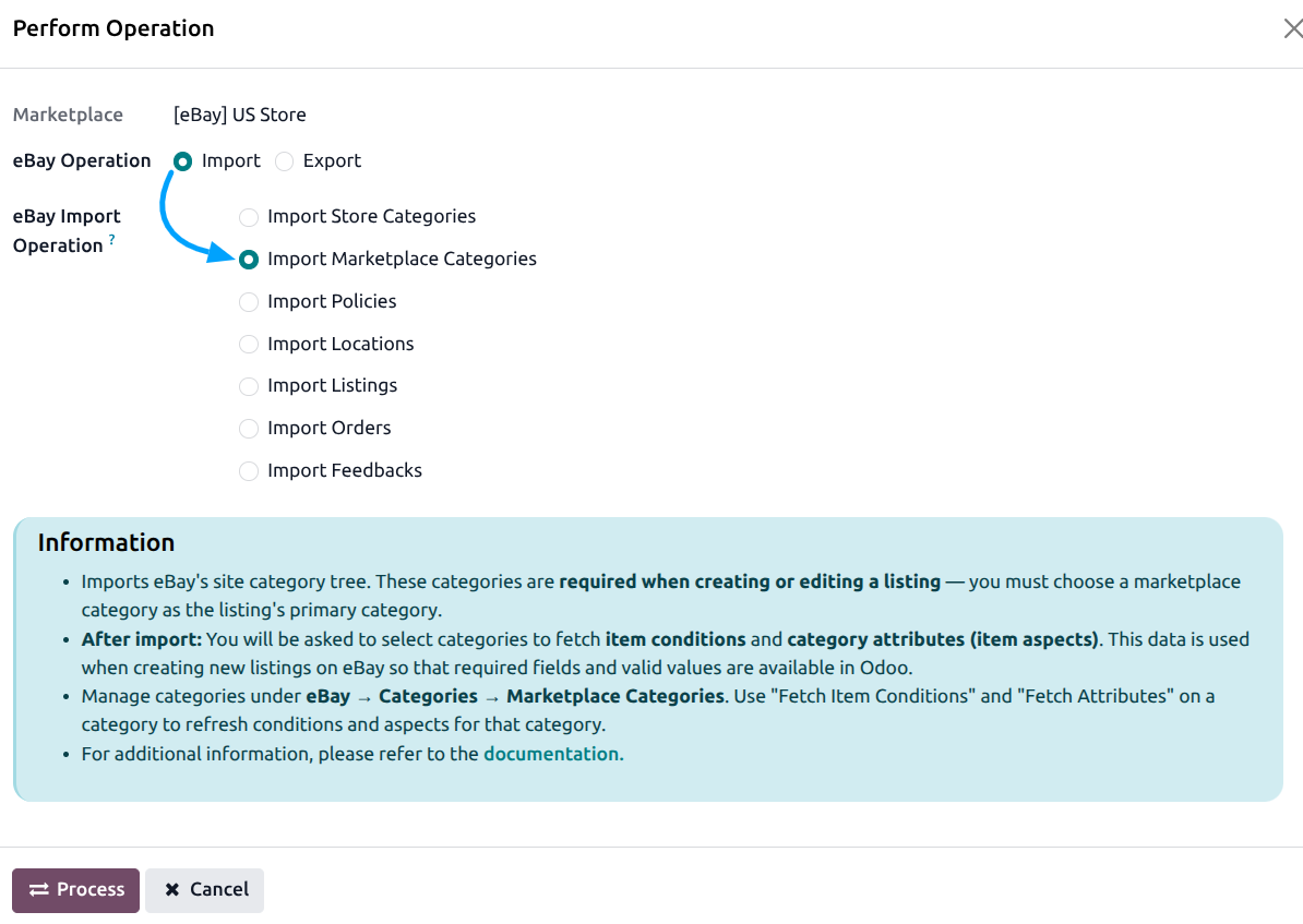 Categories Import Screen