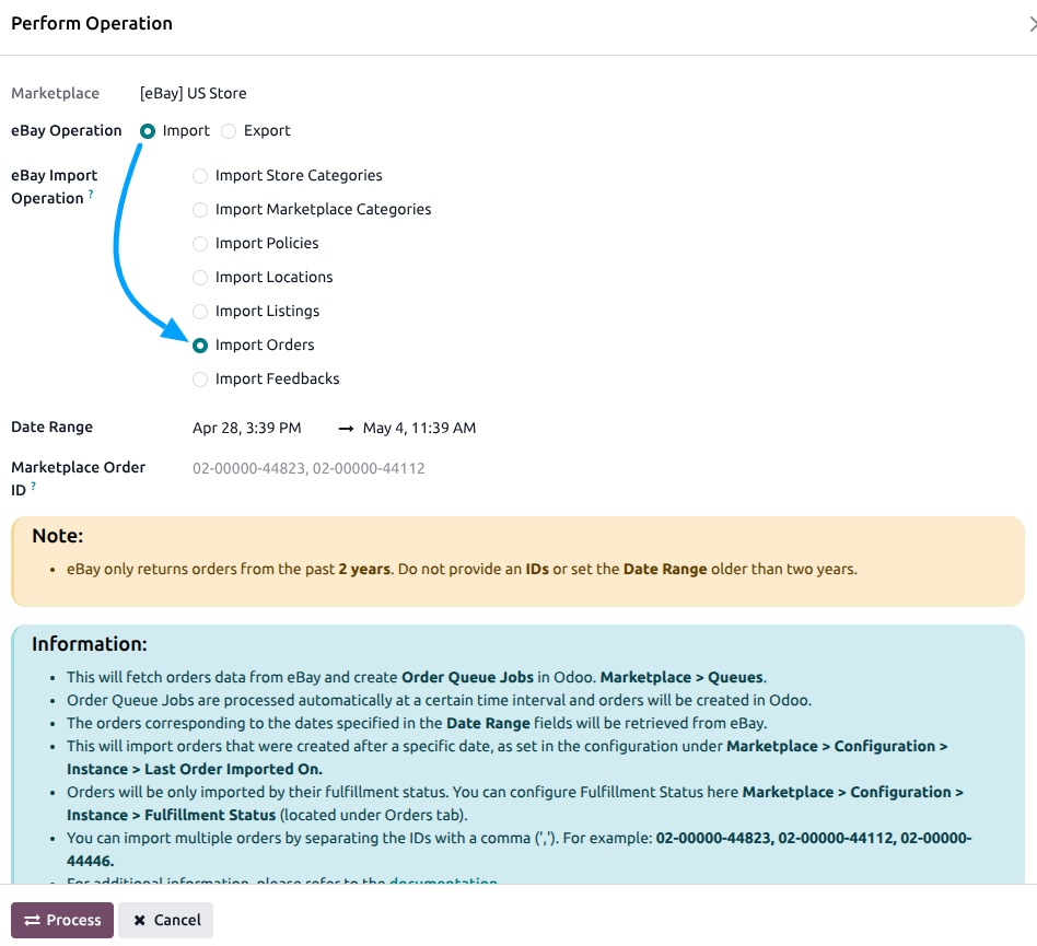 Order Import Screen