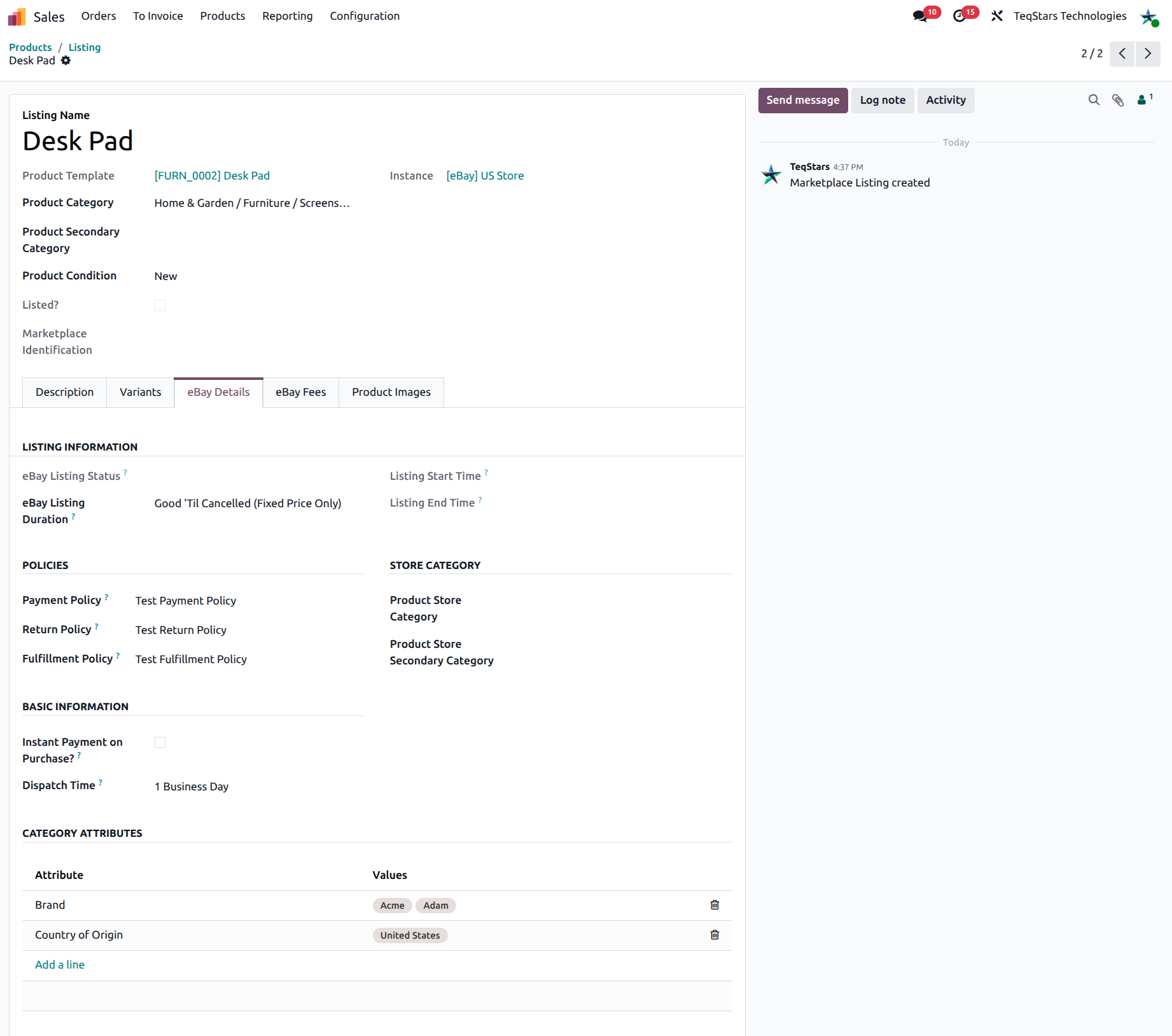 Listing form with eBay details tab