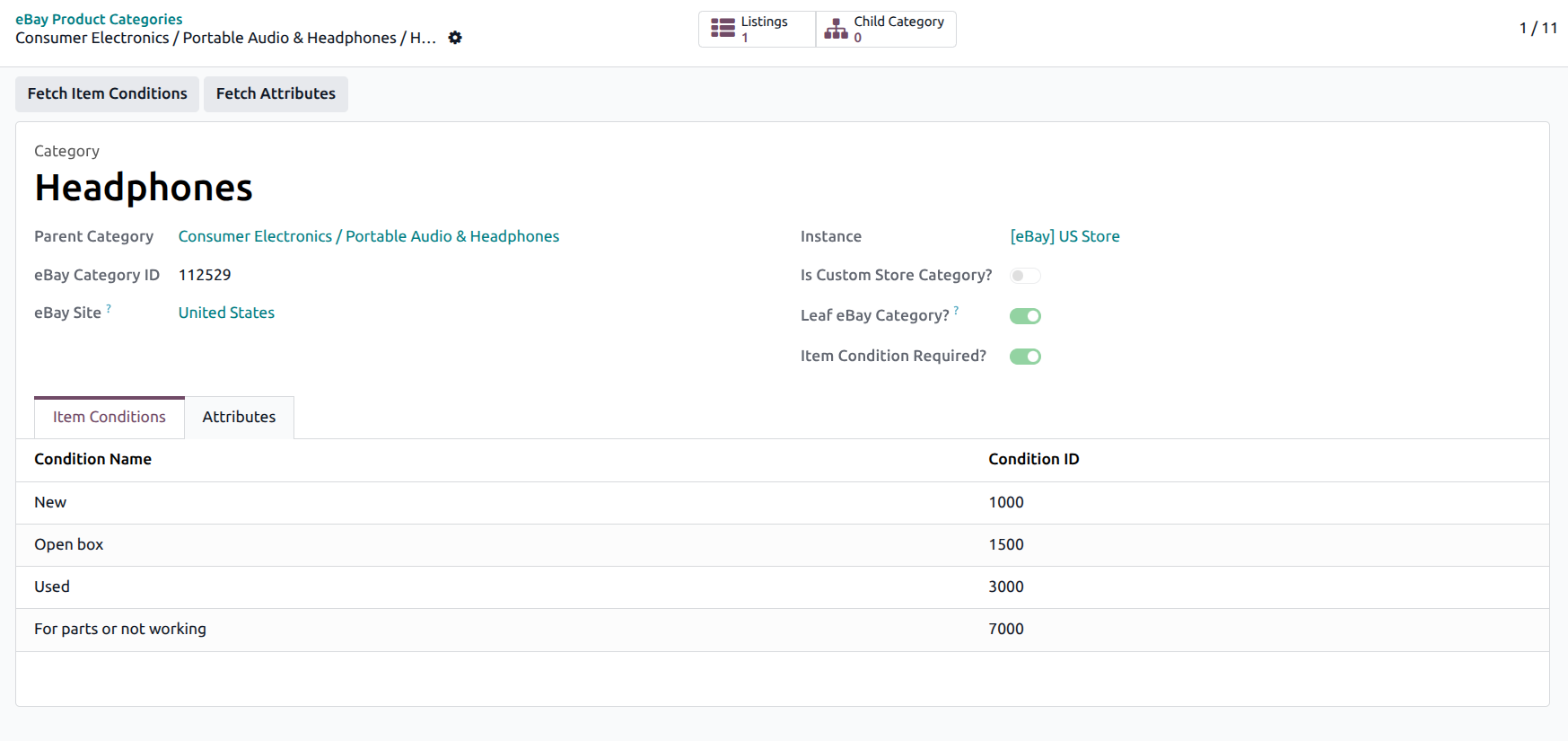 eBay product category form view