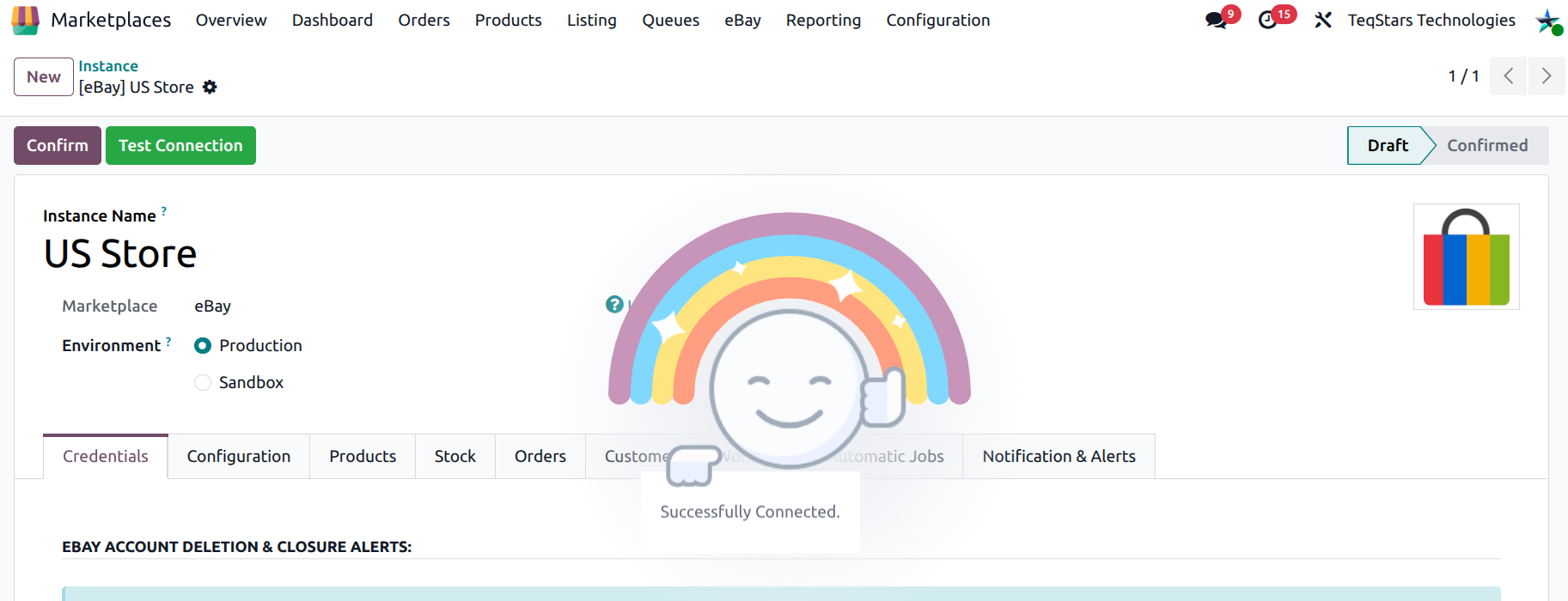 eBay Test Connection success message