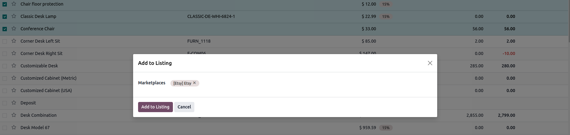 Add to Listing Popup