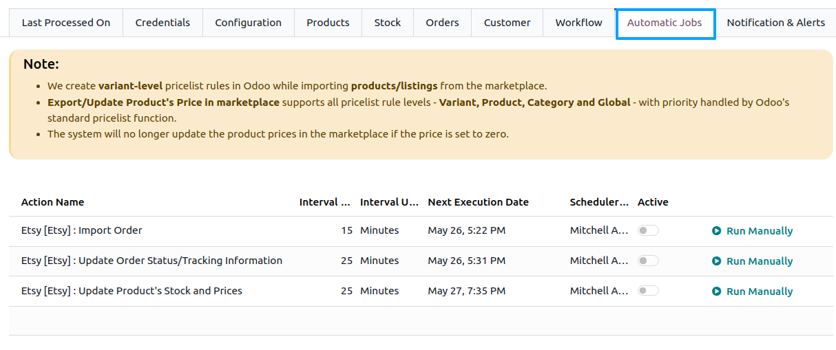 Scheduled Actions Configurations