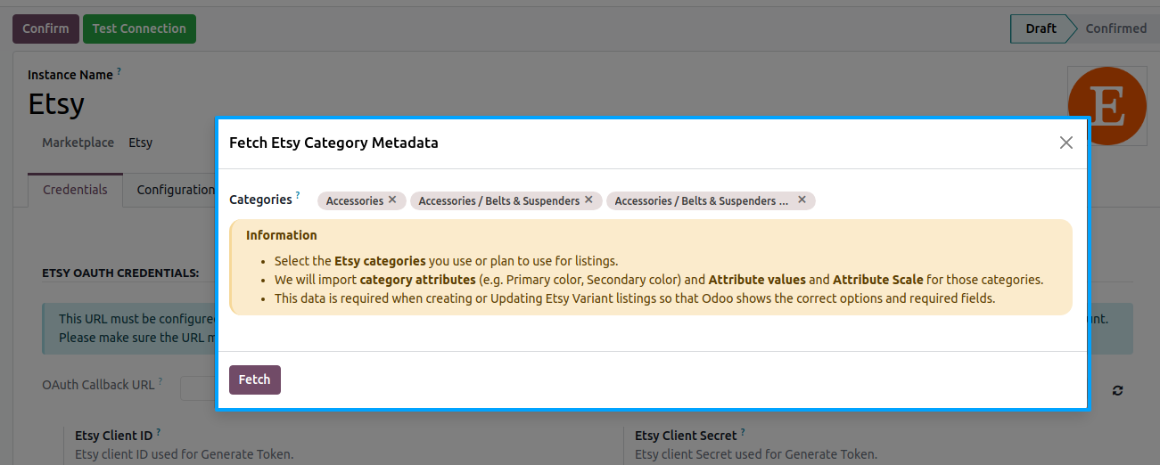 Category Metadata Fetch Popup