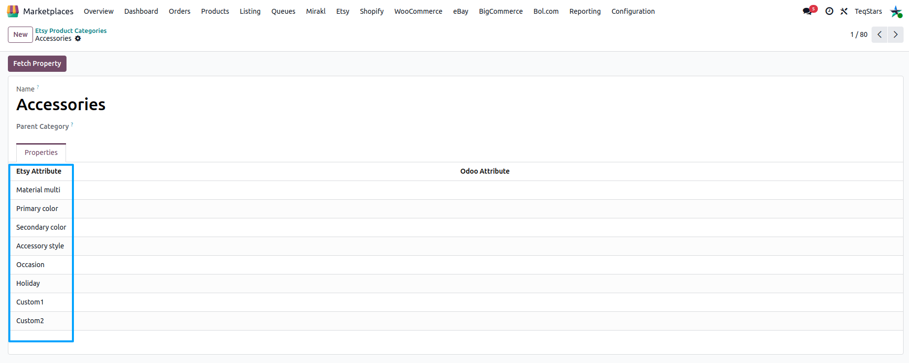 Etsy category properties on the category form