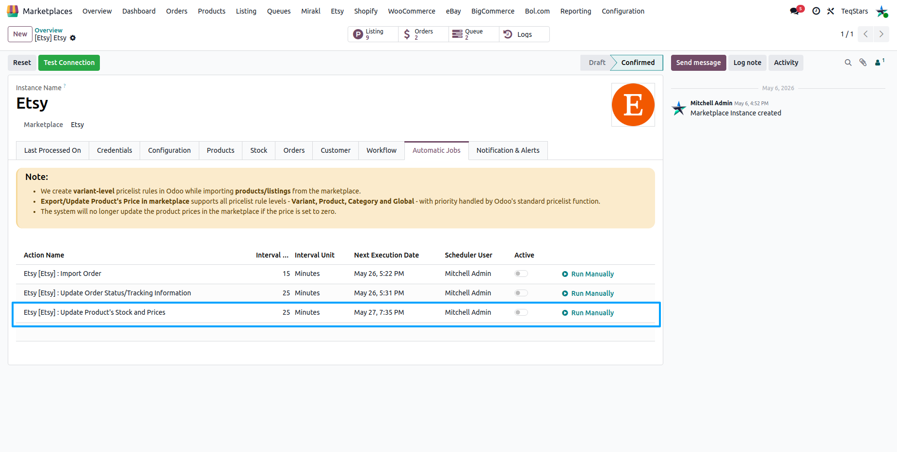 Stock and Price Automatic Export
