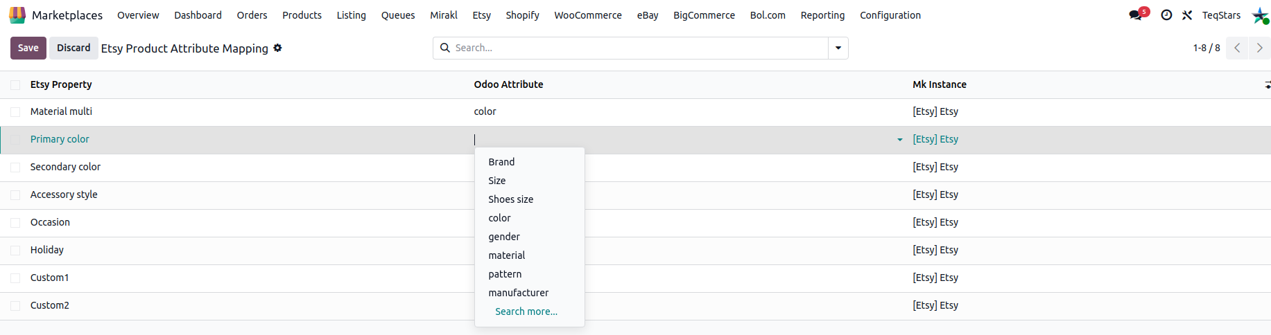 Global Product Attribute Mapping list in Odoo