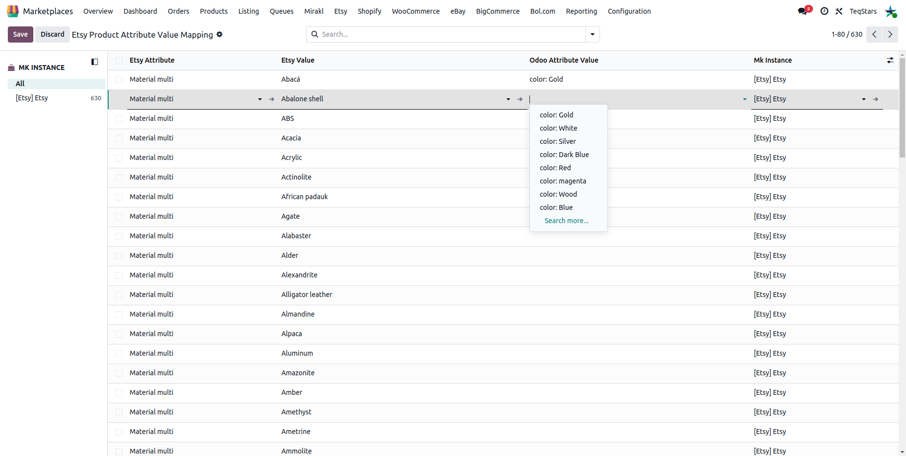 Global Product Attribute Value Mapping list in Odoo
