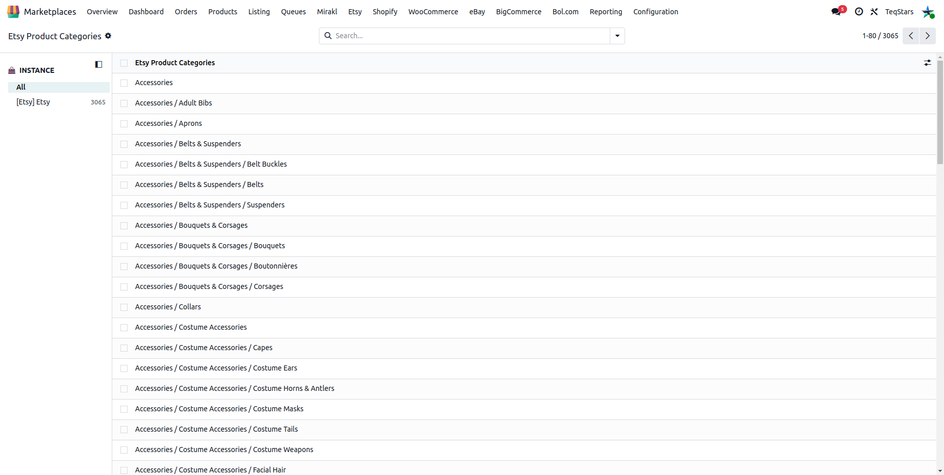 Etsy Product Categories list in Odoo