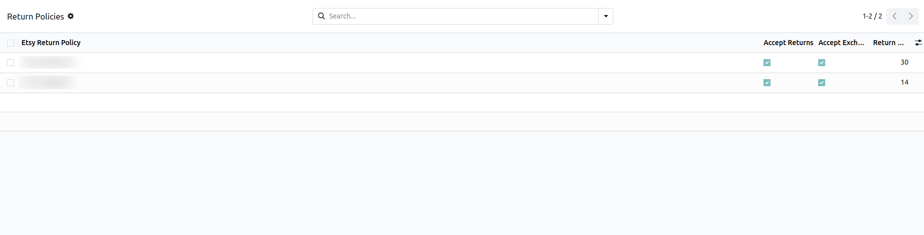 Etsy Return Policies list in Odoo