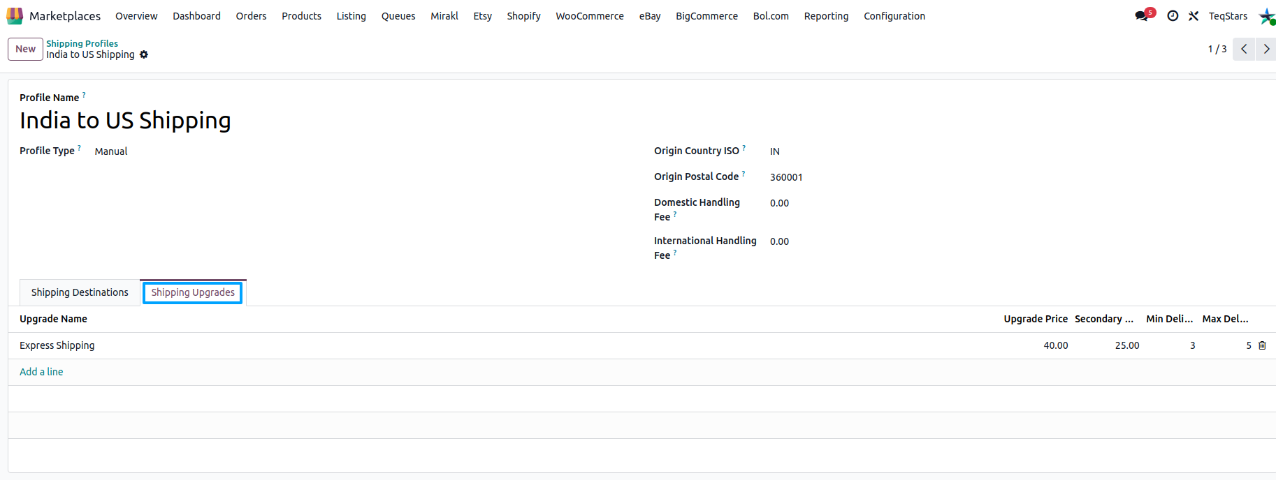Shipping Upgrades tab on an Etsy shipping profile