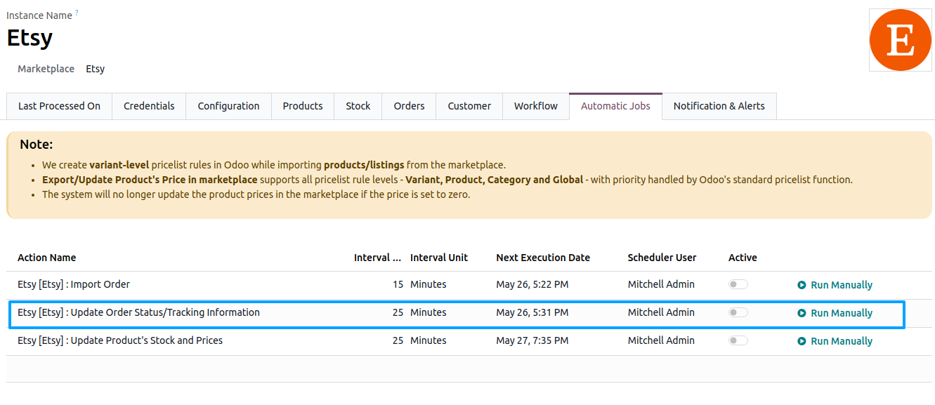 Update Order Status Automatic Job