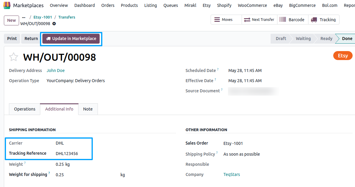 Update Order Status Button
