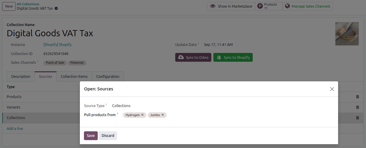 Export collection Product Source