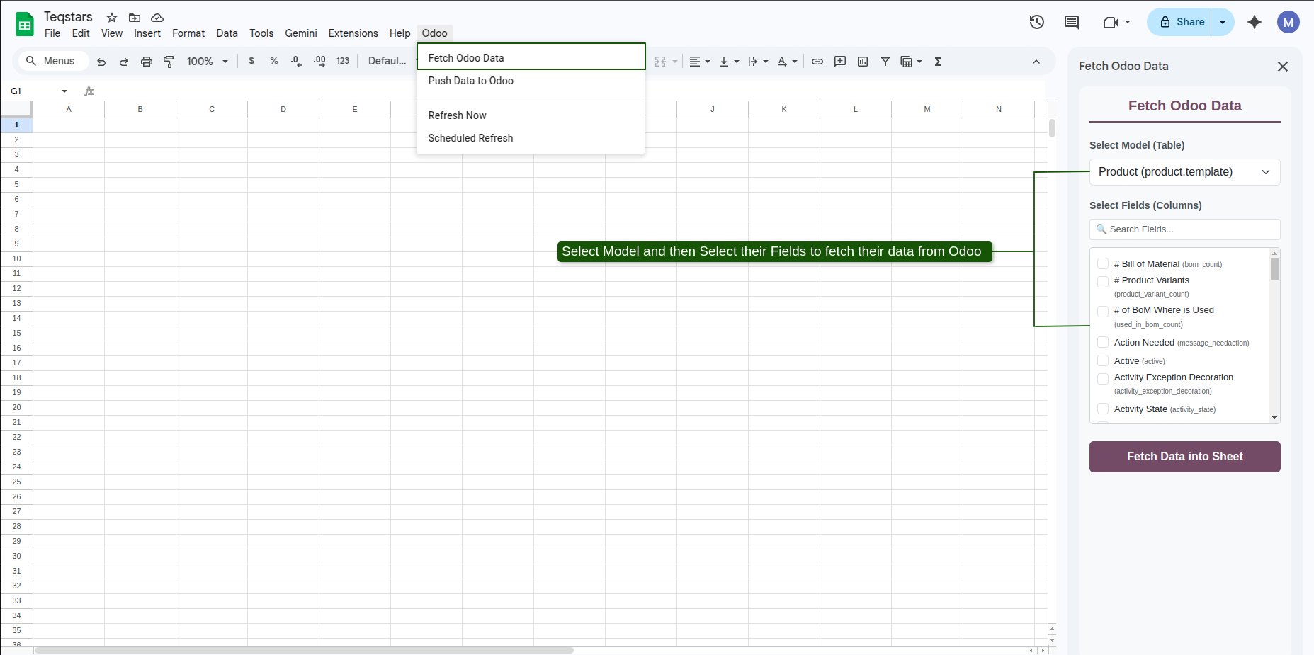 Sidebar UI Model and Field Selection