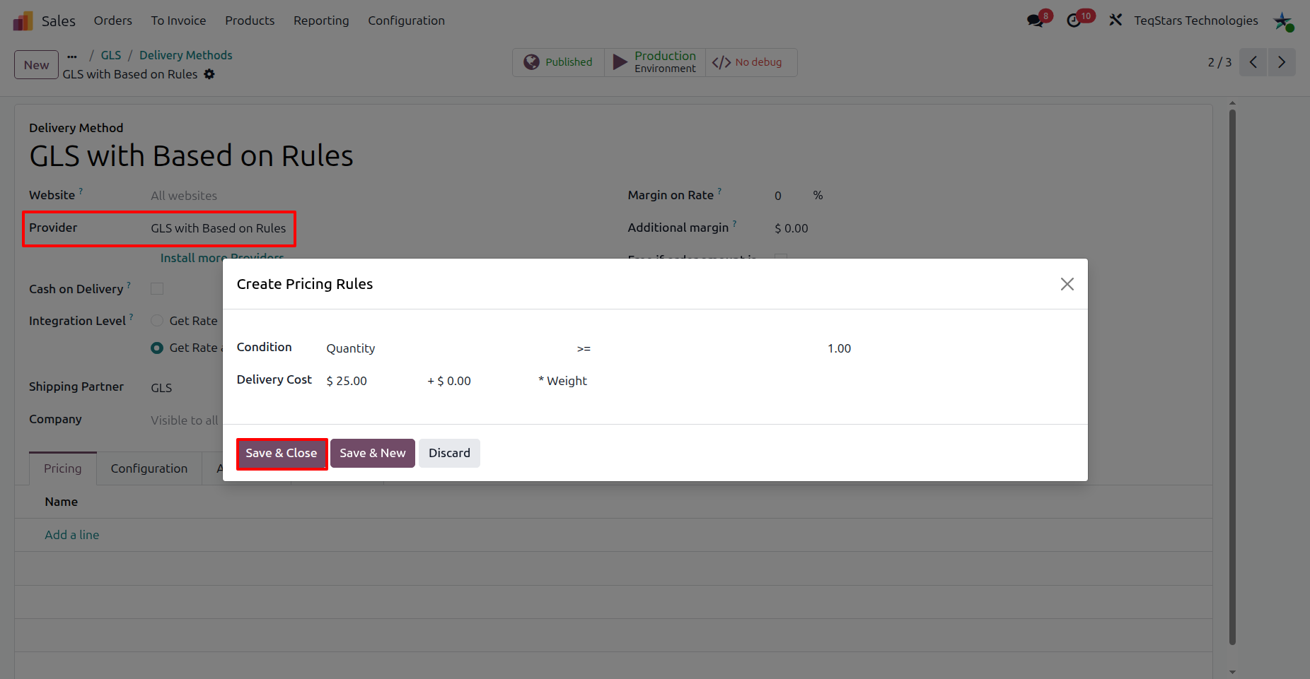 Configuring Pricing Rule in the GLS Delivery Method with Based on Rule.