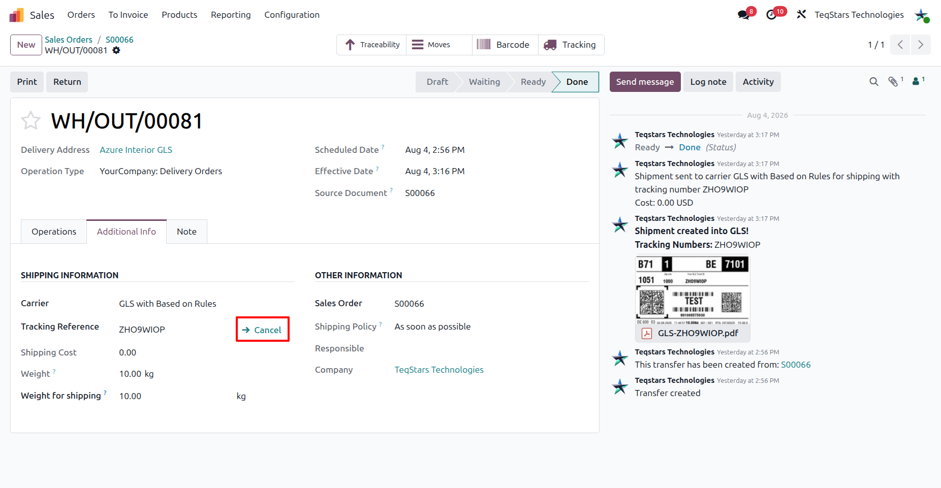 Cancel a GLS shipment with a single click.