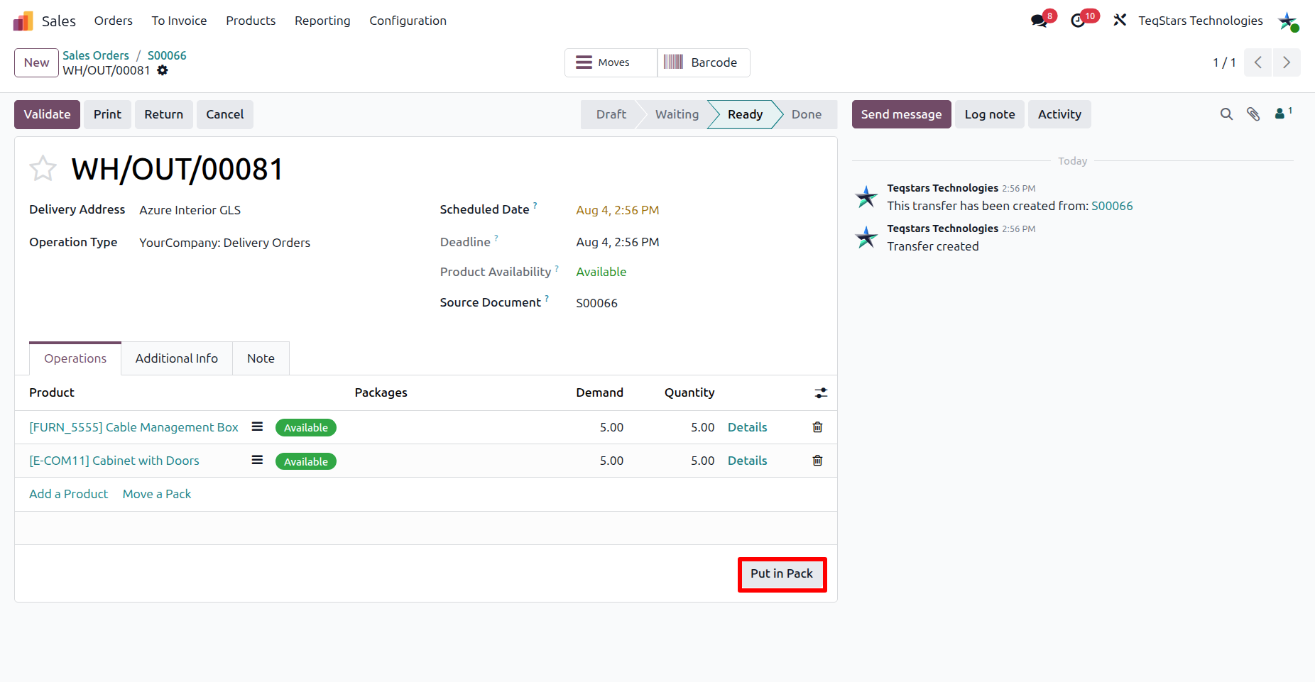 Configuring Packages by doing Put in Pack Operation in case if you are using multiple packages.