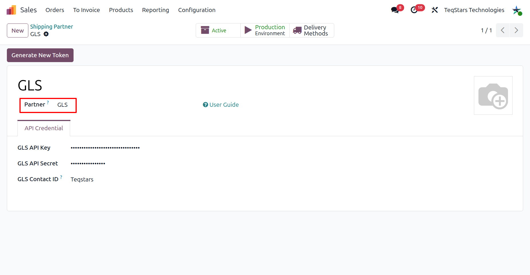 Setting GLS partner and credentials.