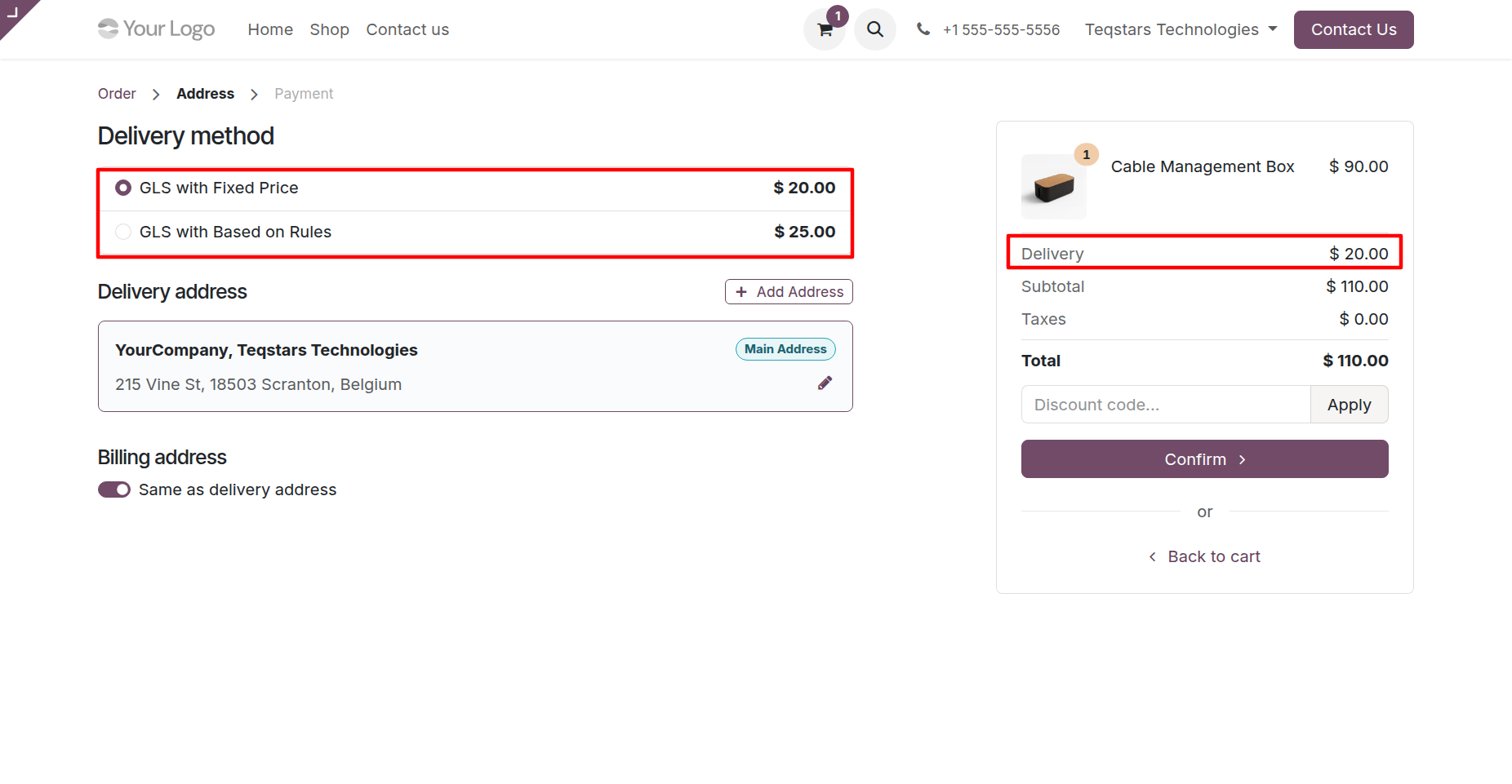Website Order Using GLS Delivery Method.