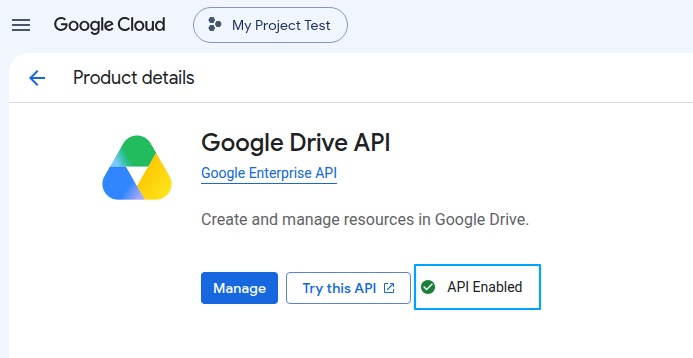 Google Drive API enabled in the Google Cloud Console