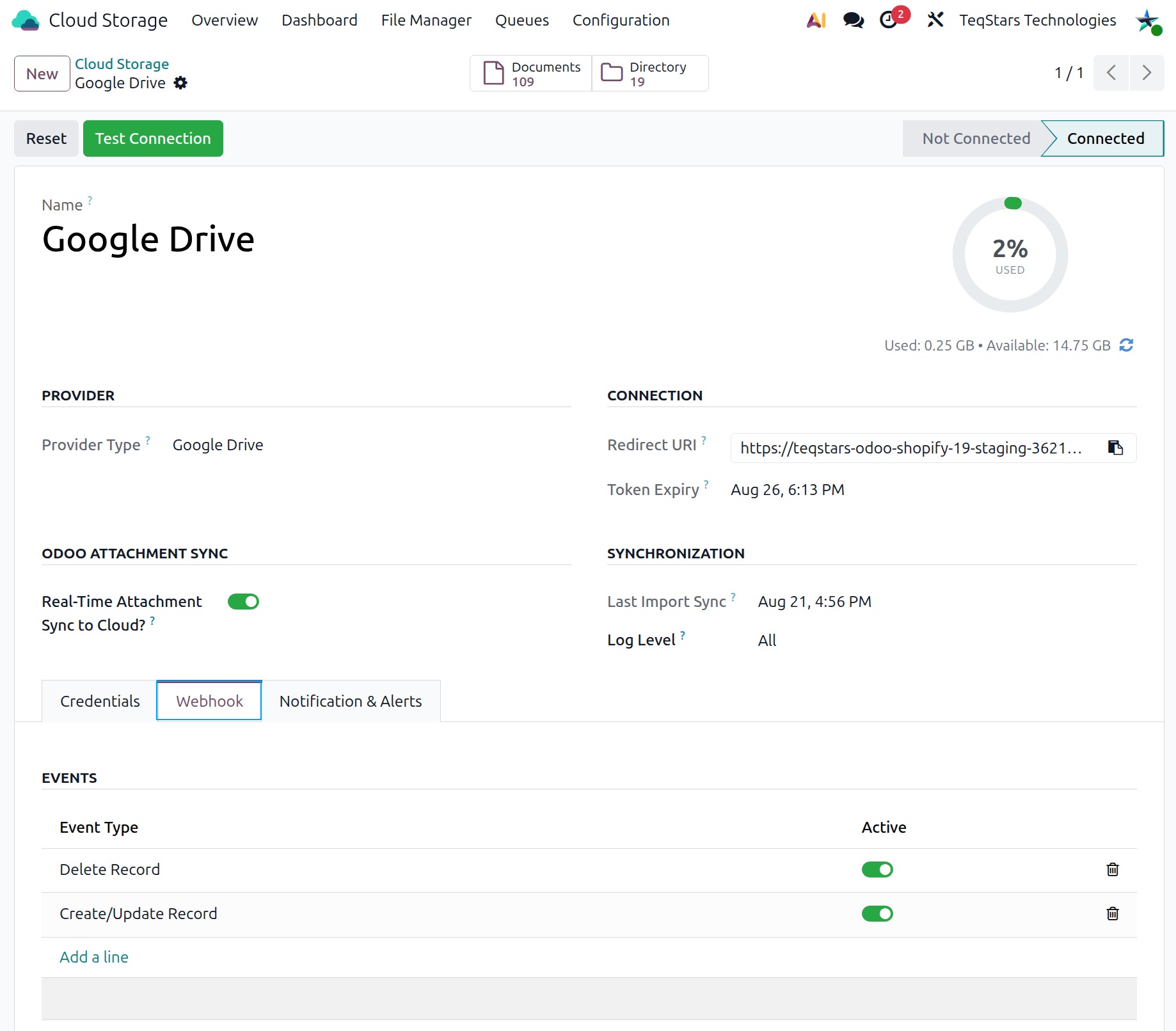Google Drive webhook events on the provider form