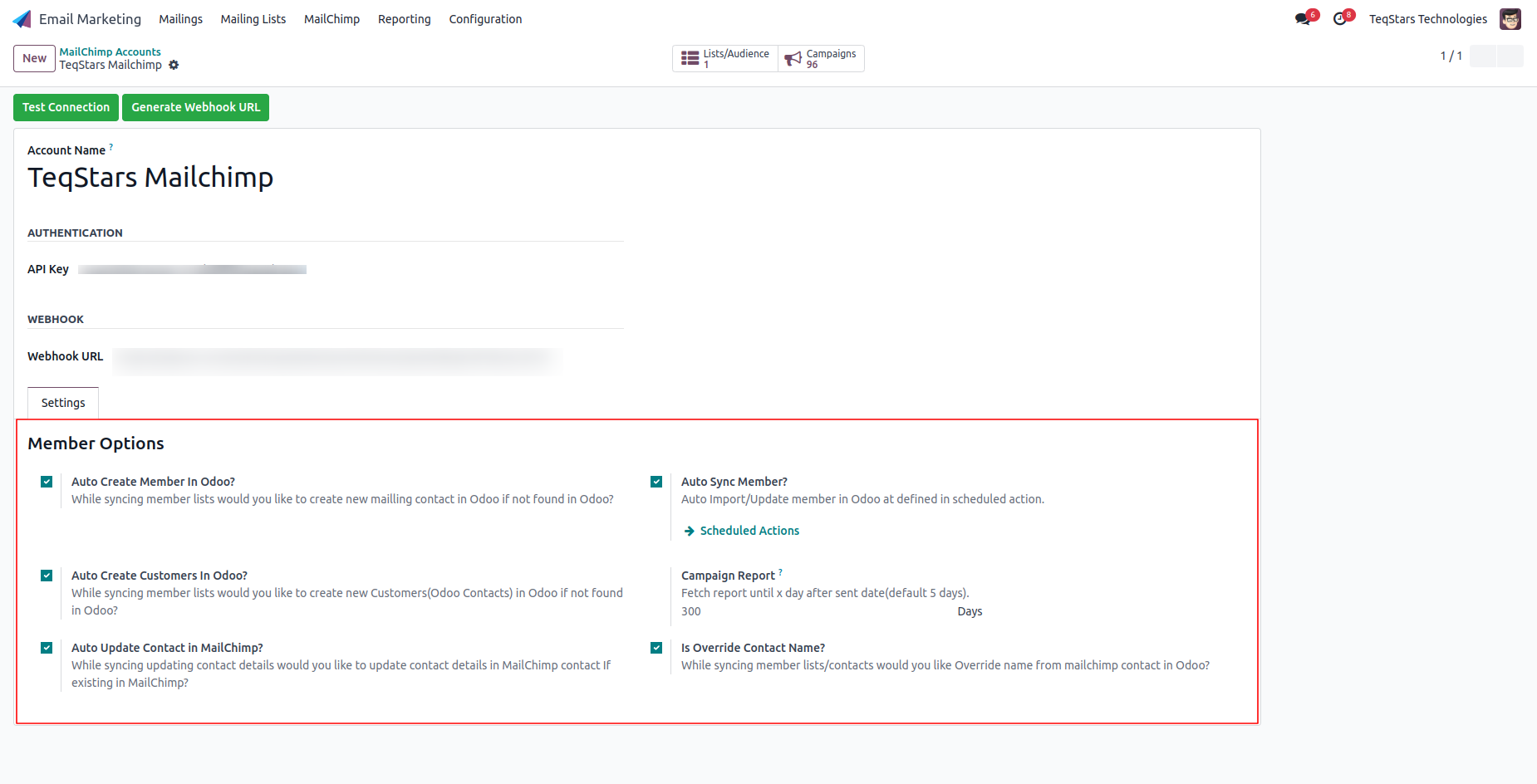 MailChimp account Member Options