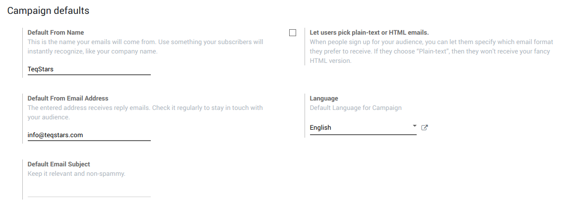 Audience campaign defaults