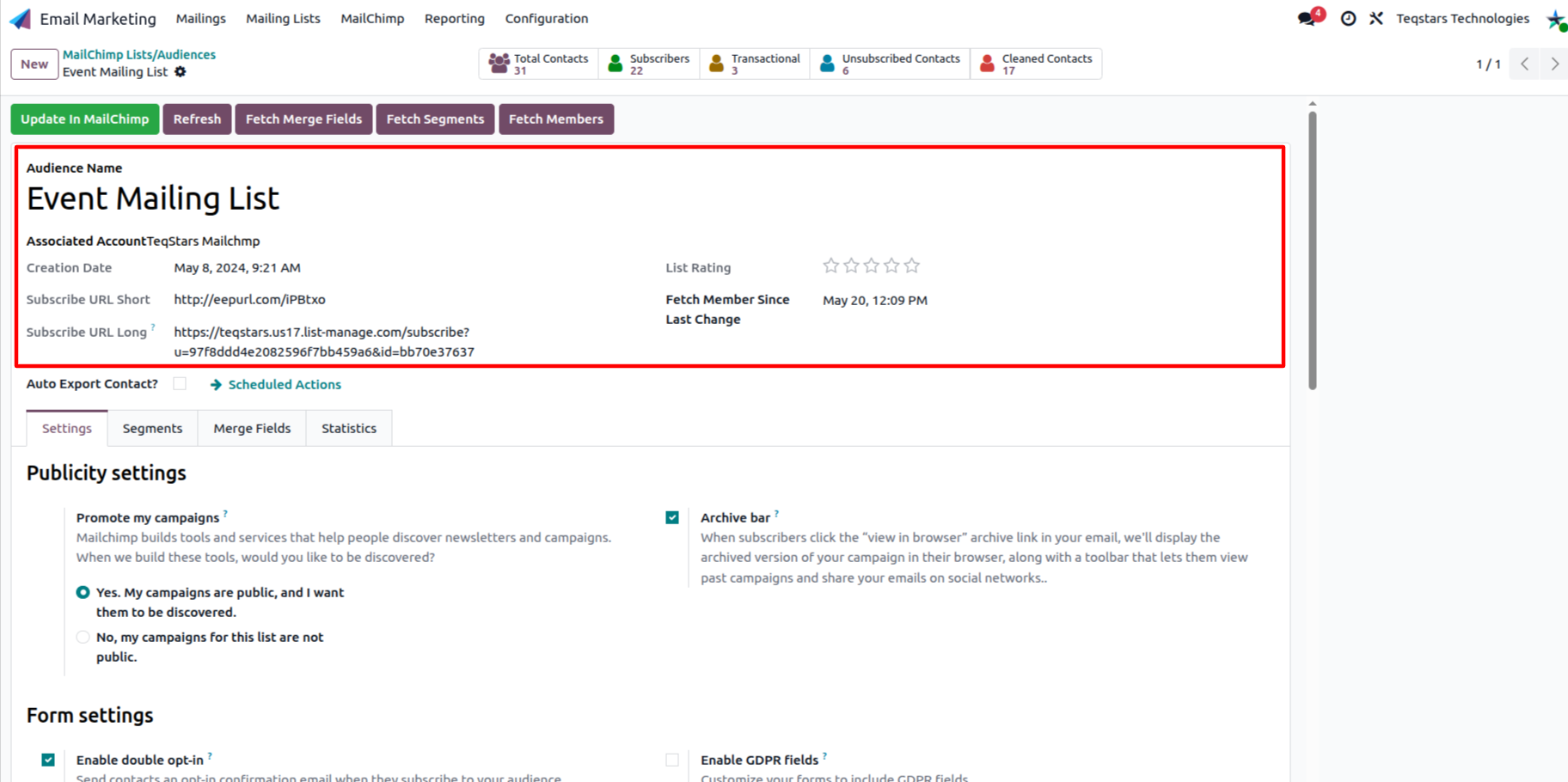MailChimp audience form
