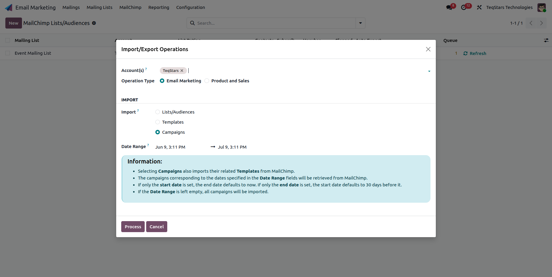 Import campaigns from MailChimp