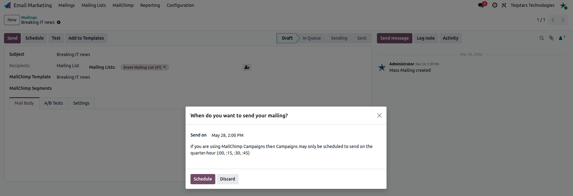Schedule a MailChimp campaign