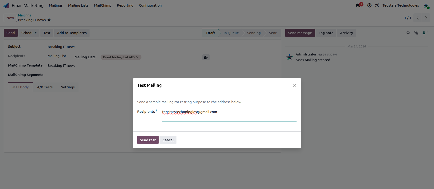 Send a test MailChimp campaign