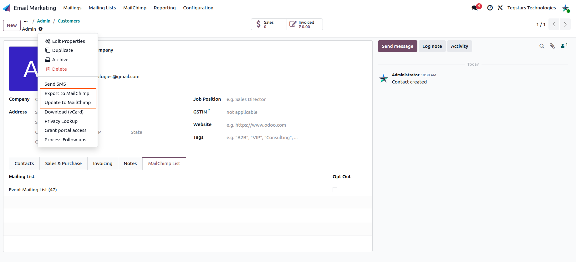Export or update a customer to MailChimp