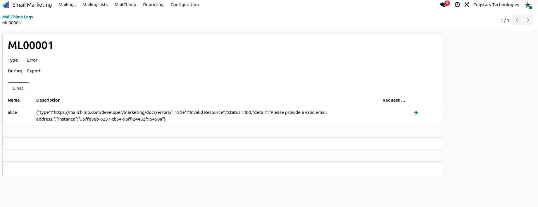MailChimp export log