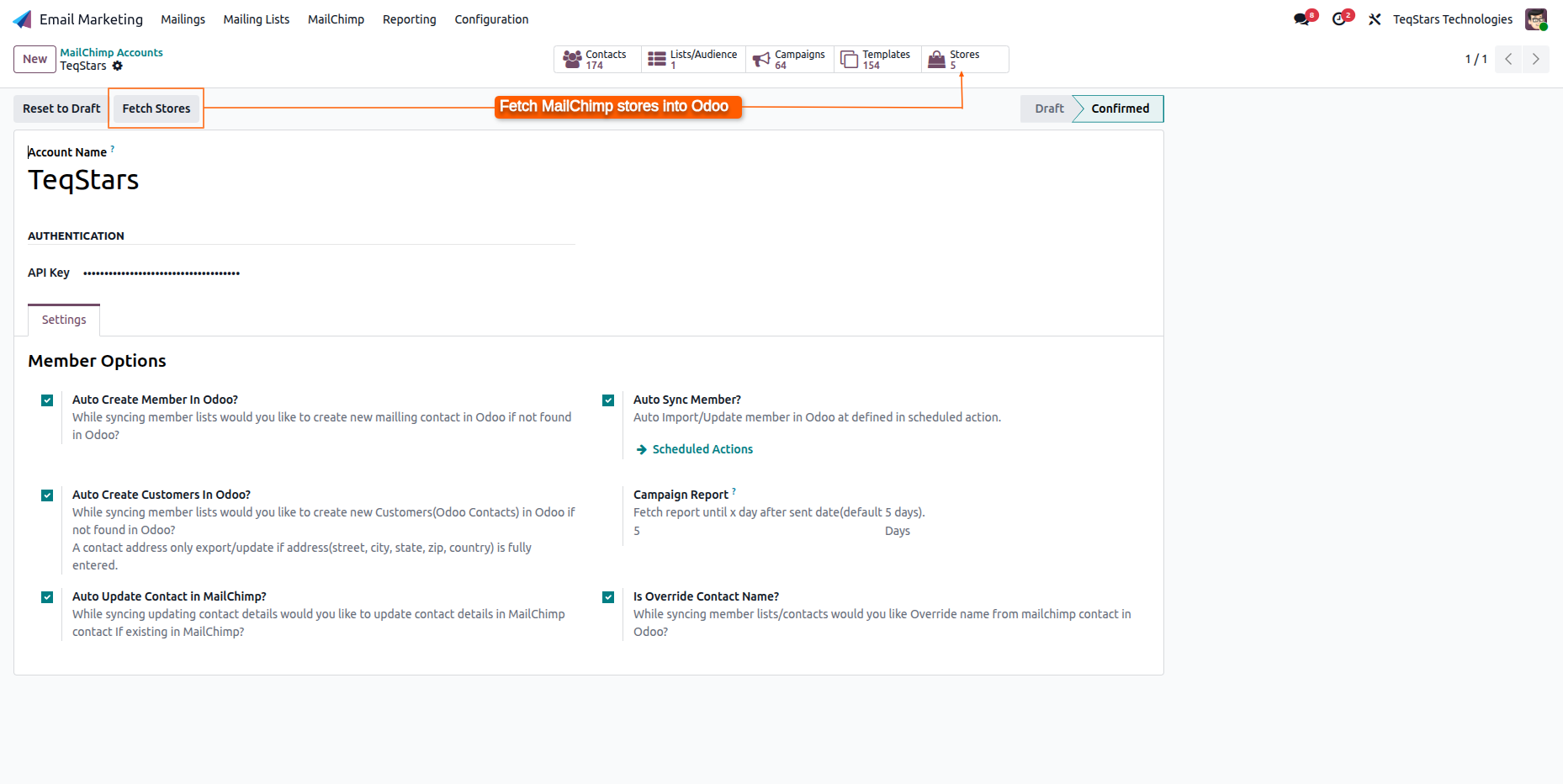 Fetch stores button on the account form