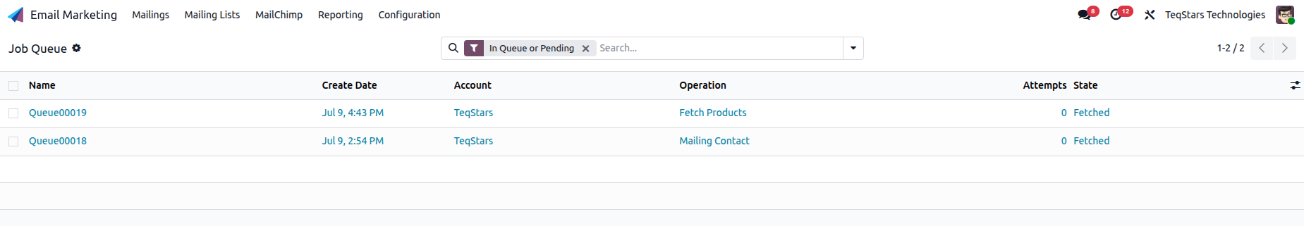MailChimp job queue