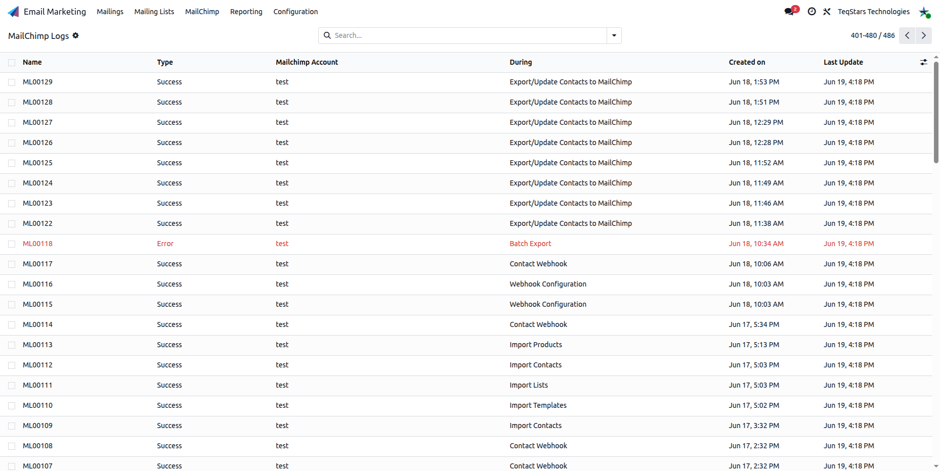 MailChimp logs