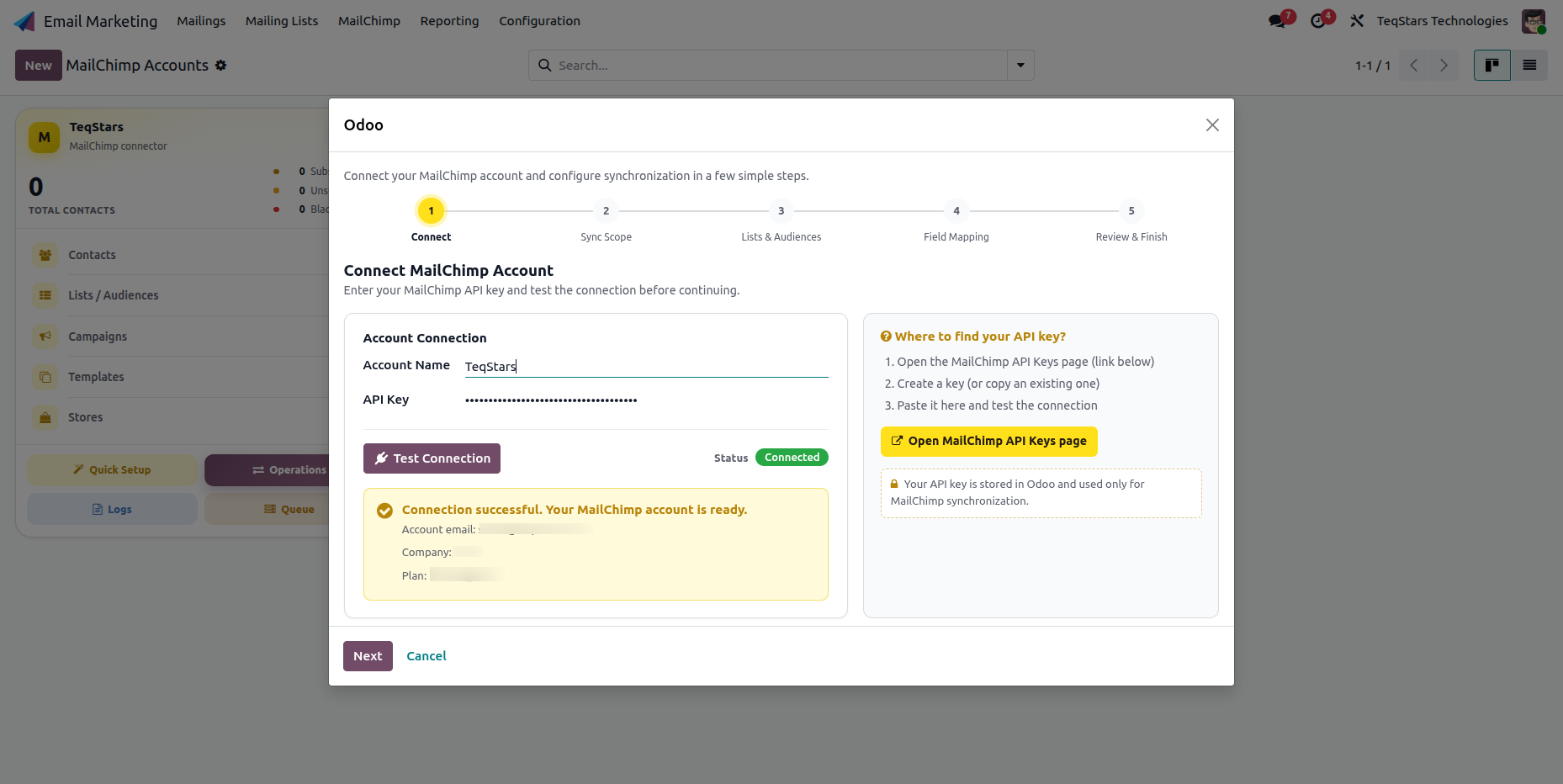 Quick Setup connect the MailChimp account