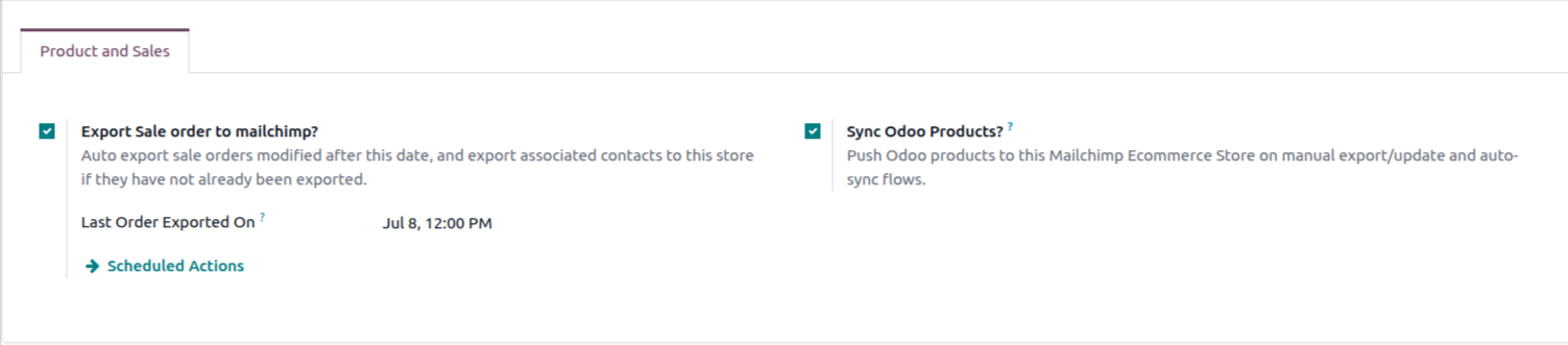 Product and Sales tab on the store form