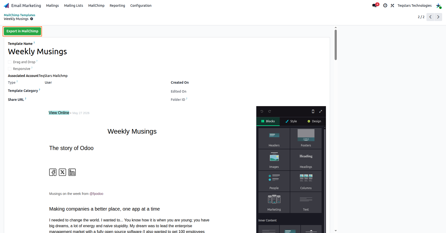 Export a template to MailChimp