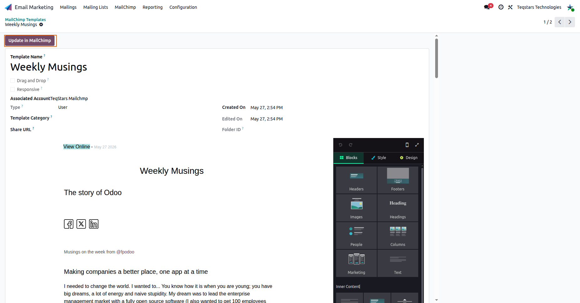 Update a template in MailChimp