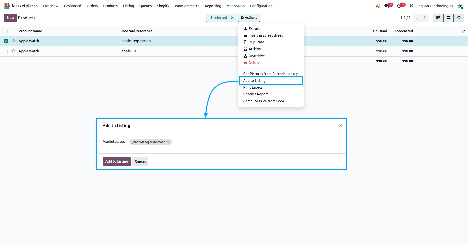 Add product to Listings