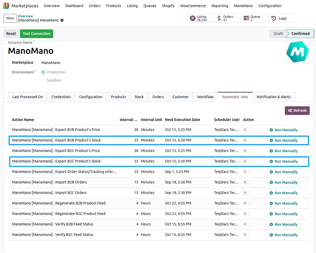 Automatic inventory export