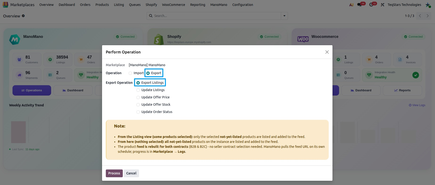 Export listing from the operation wizard