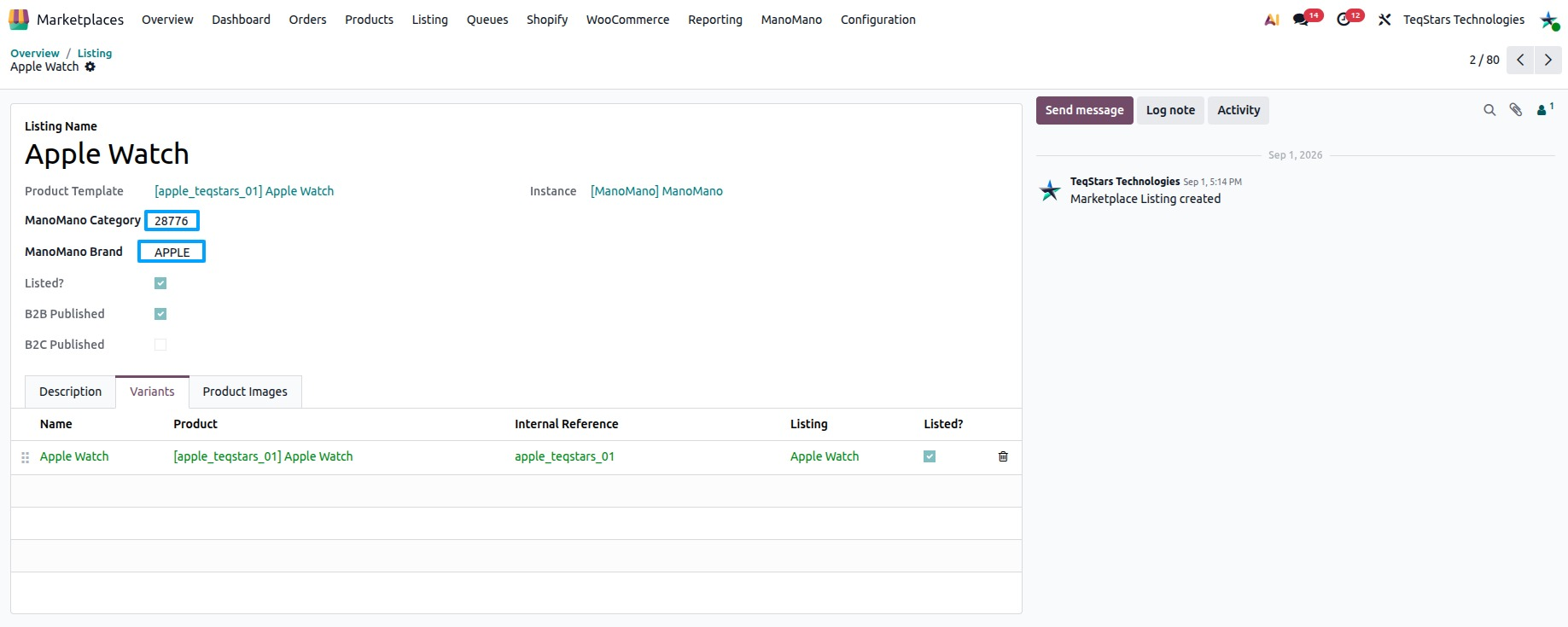 ManoMano listing form with the ManoMano Category and ManoMano Brand fields