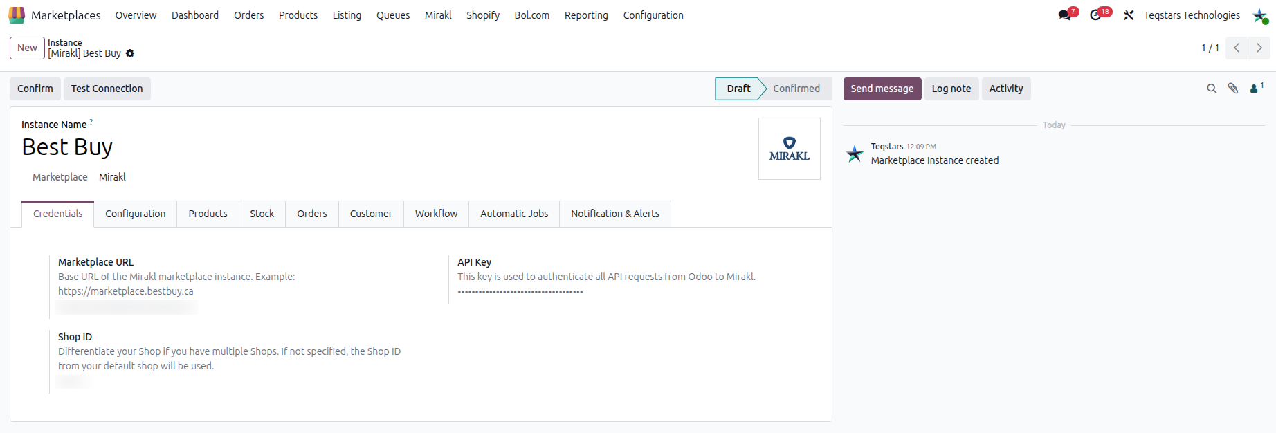Mirakl Credentials Tab