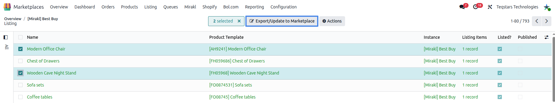 Update listings Button