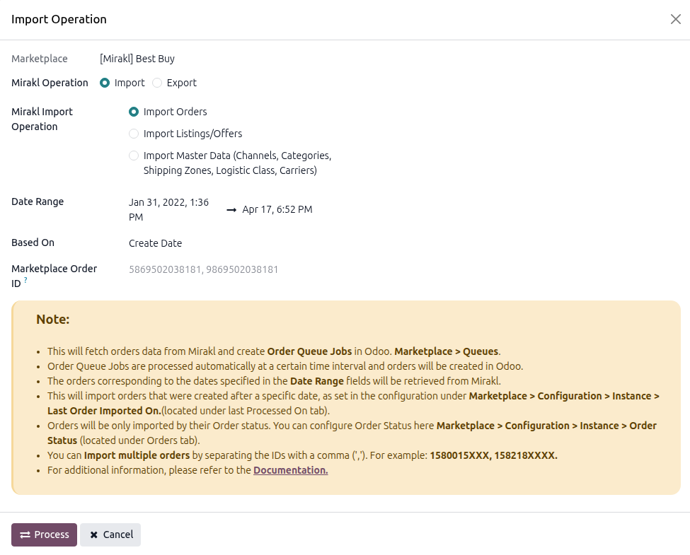 Order Import Screen