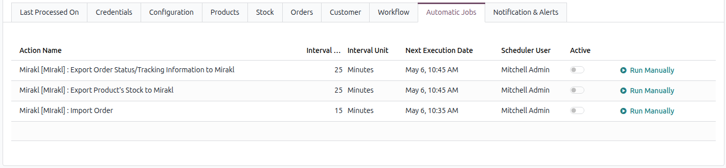 Mirakl Automatic Jobs Configurations