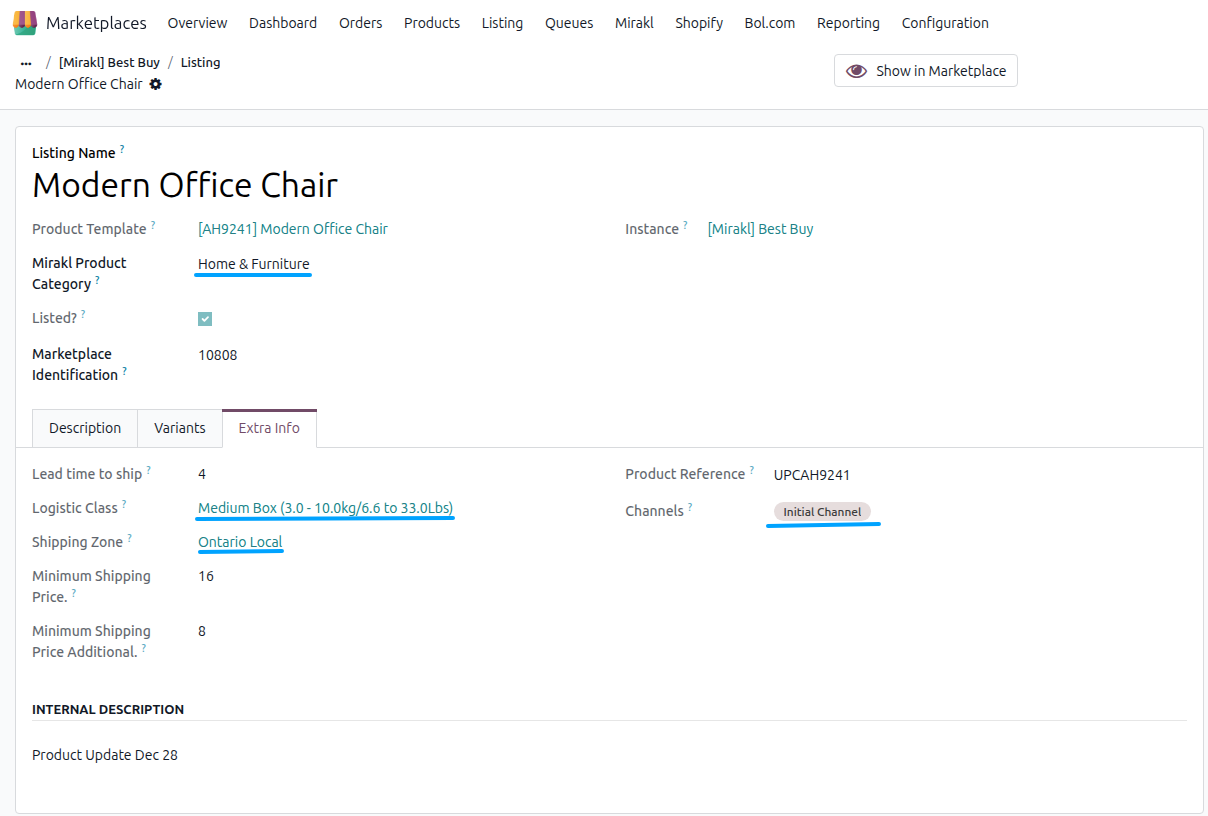 Mirakl Listing Extra Info Tab